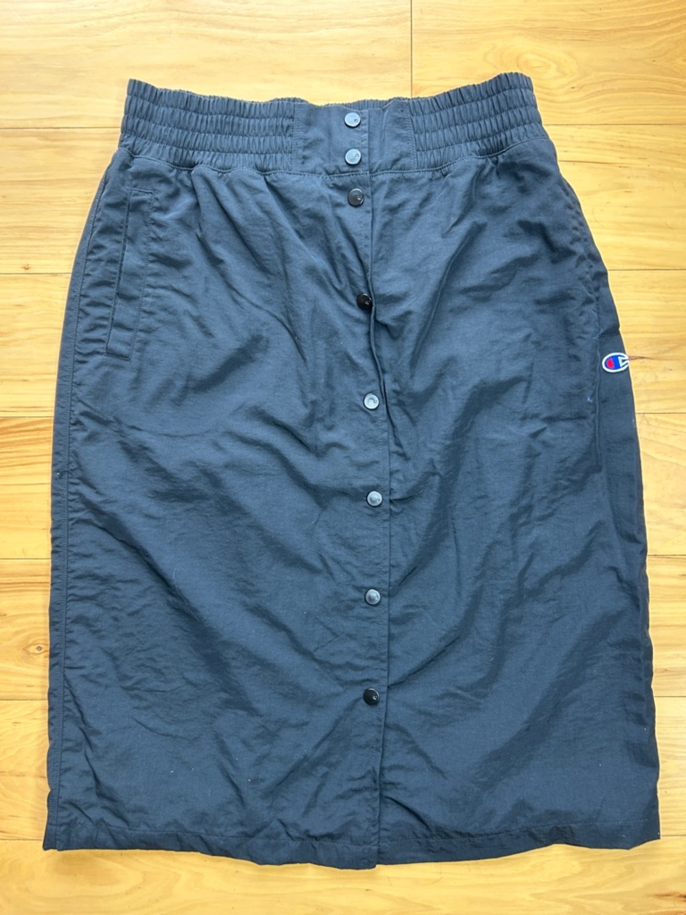Champion Black Snap Buttons Midi Skirt with Pockets | Size Large